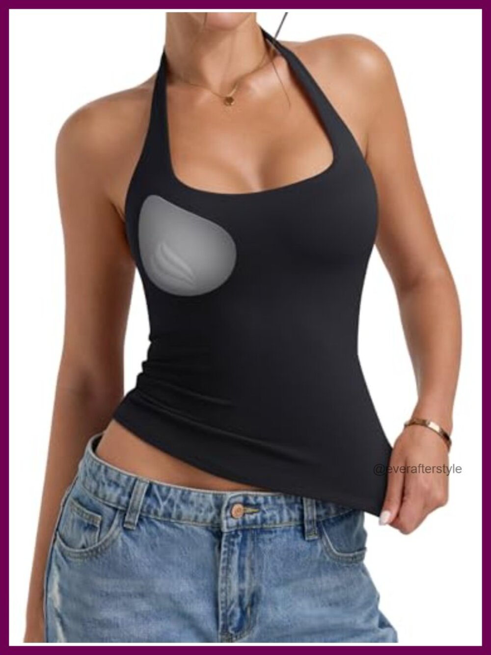 Padded Halter Tank Top Built in Bra Backless Double Lined Sleeveless Y2K Going